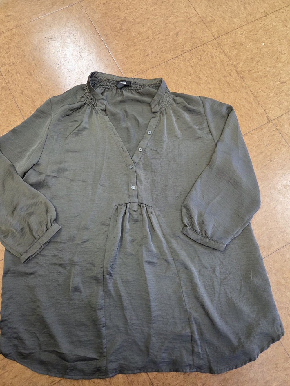 Mossimo Supply Co. Olive Green V-Neck Henley Blouse